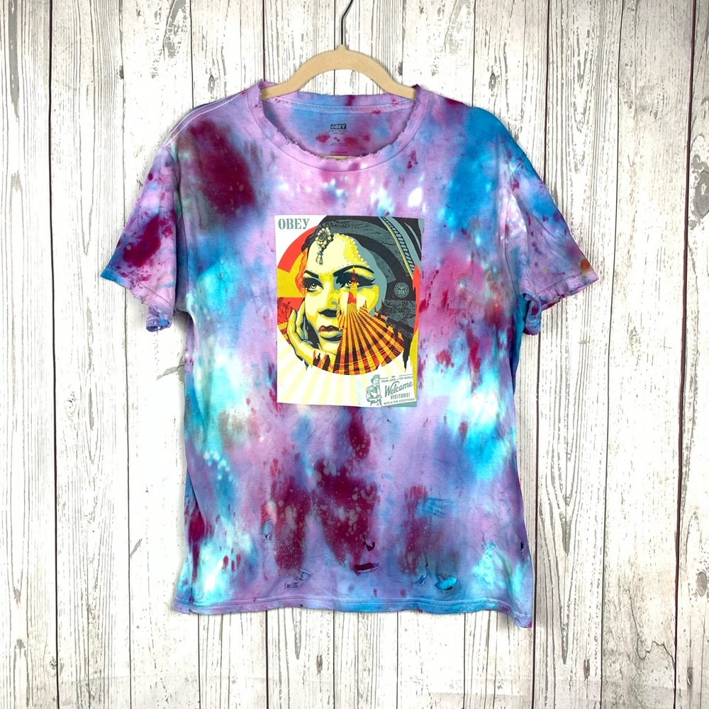 Hand made distressed tye dye Swarovski obey
